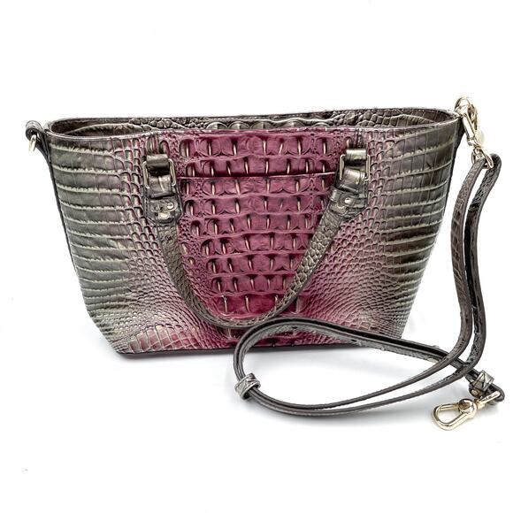 BRAHMIN Ombre Melbourne Mini Misha‎ Satchel Garnet Gray Gag Croc Embossed - Picture 3 of 11